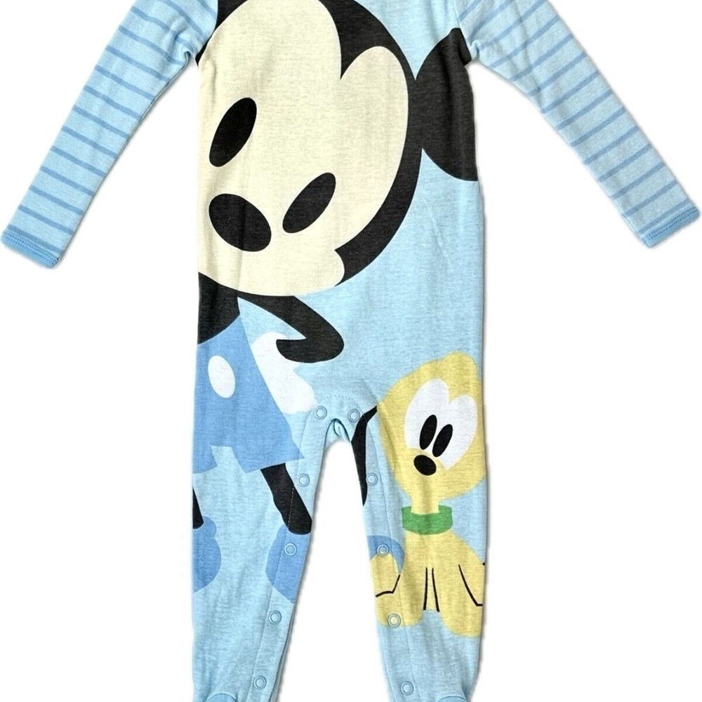 Disney Blue Striped Mickey & Pluto Baby Footie